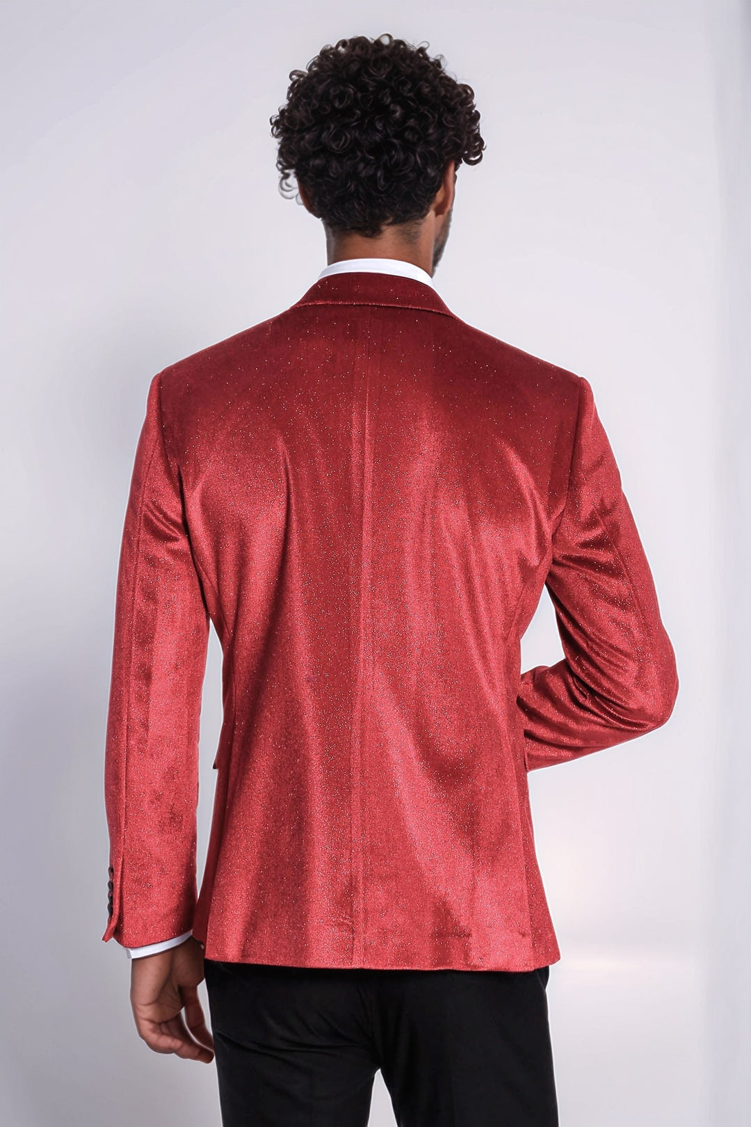 Sparkle Slim Fit Velvet Red Men Singer Tuxedo  Blazer - Wessi