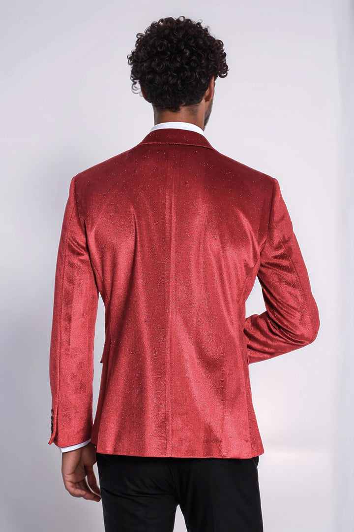 Sparkle Slim Fit Velvet Burgundy Men Prom Blazer and Trousers Combination Suit- Wessi