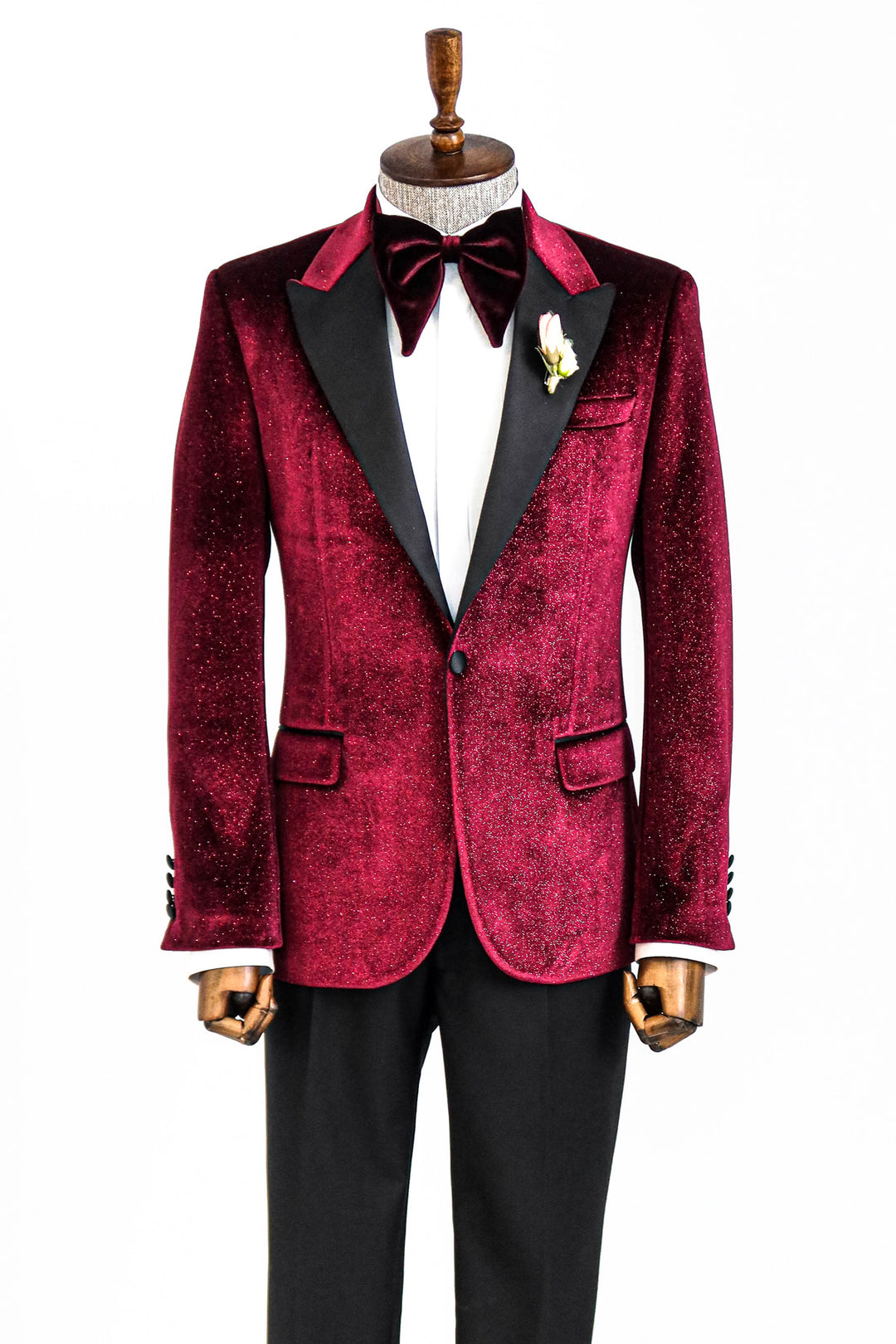 Sparkle Slim Fit Velvet Burgundy Men Prom Blazer and Trousers Combination- Wessi