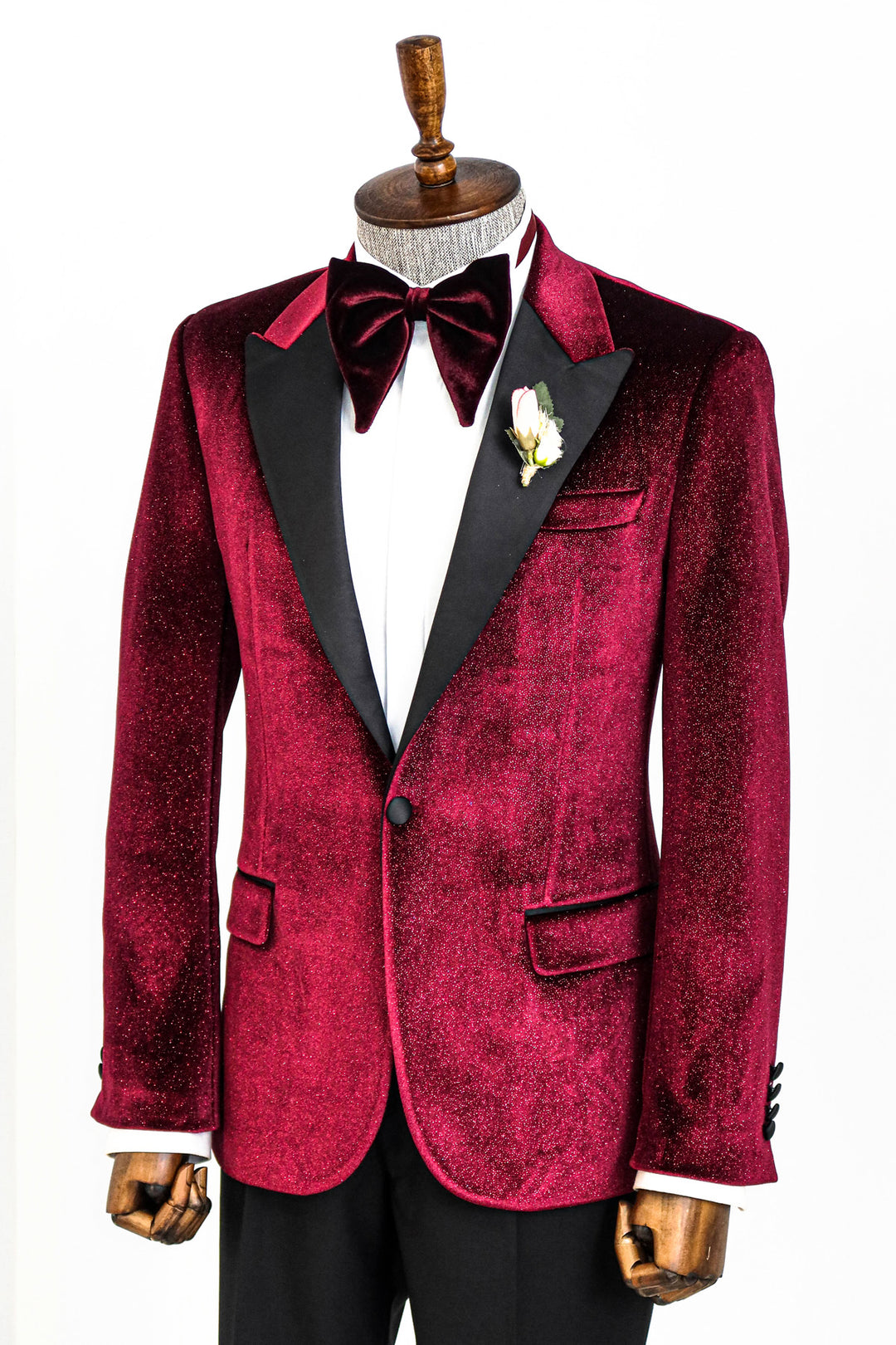 Sparkle Slim Fit Velvet Burgundy Men Prom Blazer and Trousers Combination- Wessi