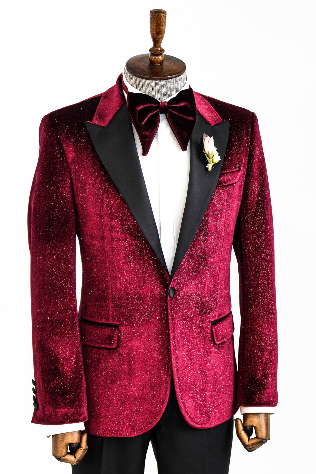 Sparkle Slim Fit Velvet Burgundy Men Prom Blazer and Trousers Combination- Wessi