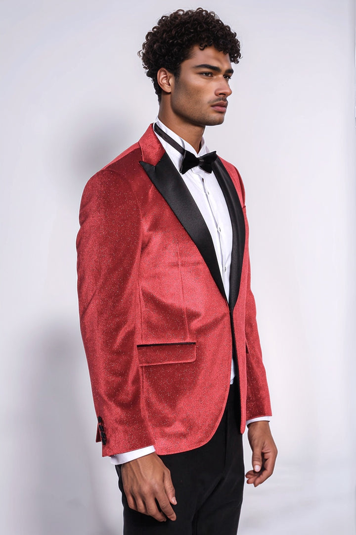 Sparkle Slim Fit Velvet Red Men Singer Tuxedo  Blazer - Wessi