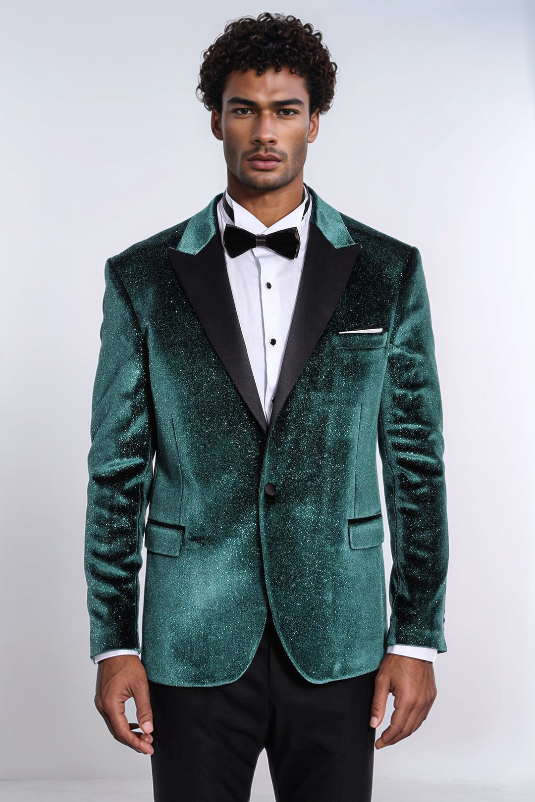 Sparkle Slim Fit Velvet Green Men Party Tuxedo Blazer - Wessi