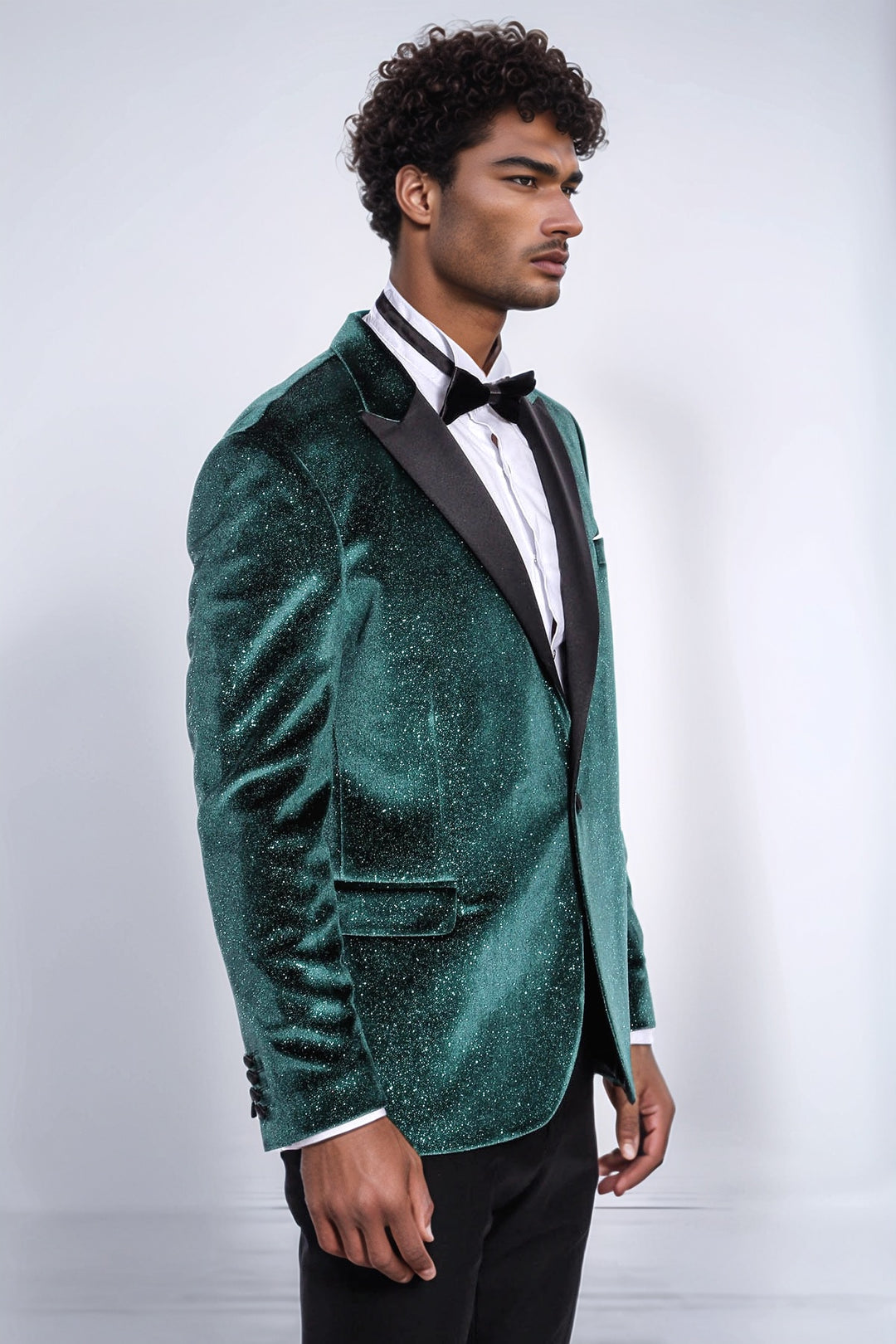 Sparkle Slim Fit Velvet Green Men Party Tuxedo Blazer - Wessi