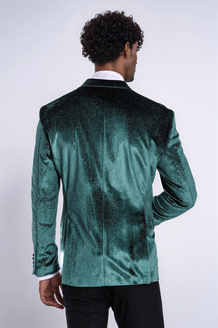 Sparkle Slim Fit Velvet Green Men Party Tuxedo Blazer - Wessi