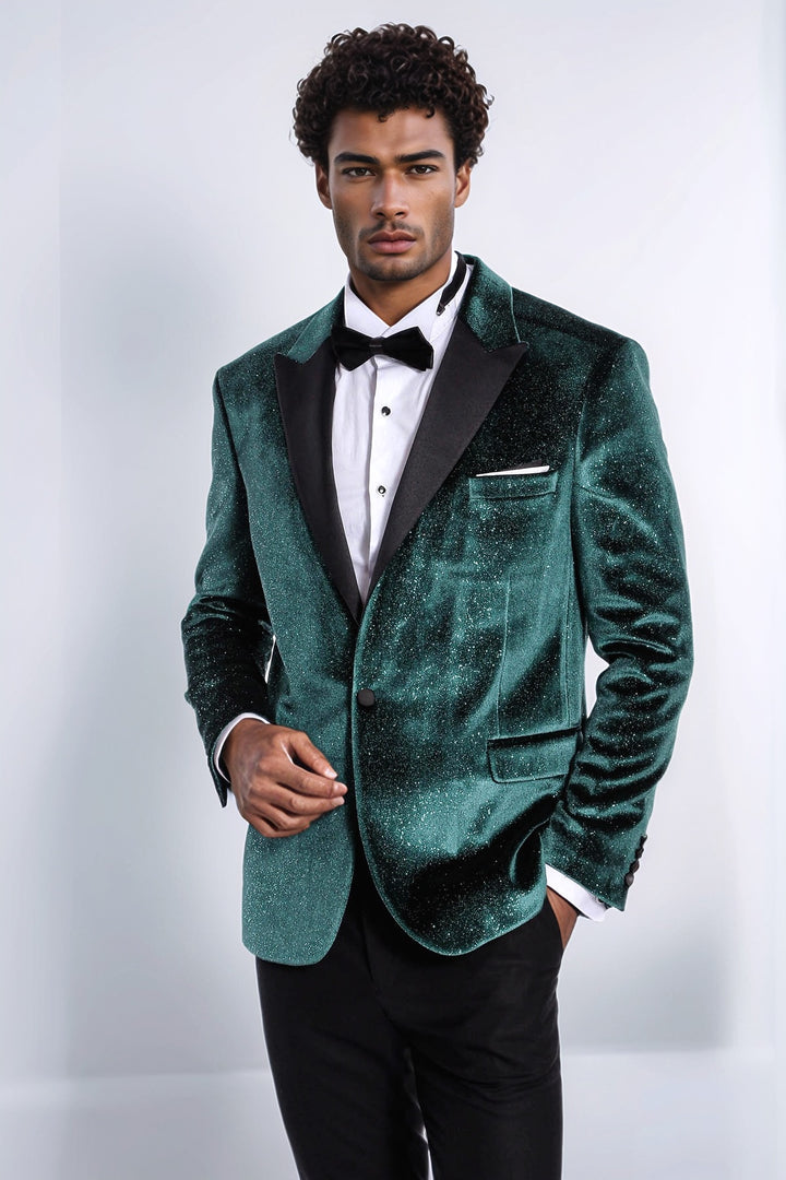 Sparkle Slim Fit Velvet Green Men Party Tuxedo Blazer - Wessi