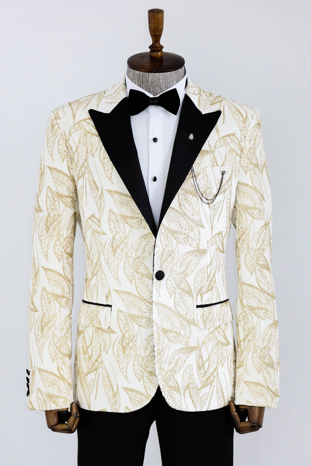 Glittery Slim Fit White Men Prom Blazer - Wessi