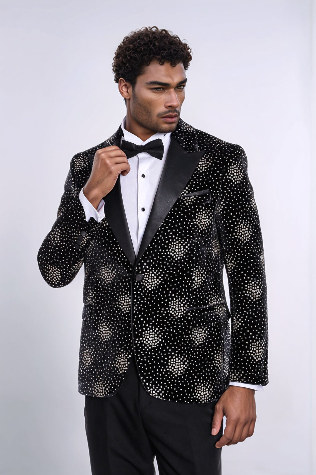 Slim Fit Dot Patterned Black Completo da Uomo per Prom con Blazer e Pantaloni - Wessi