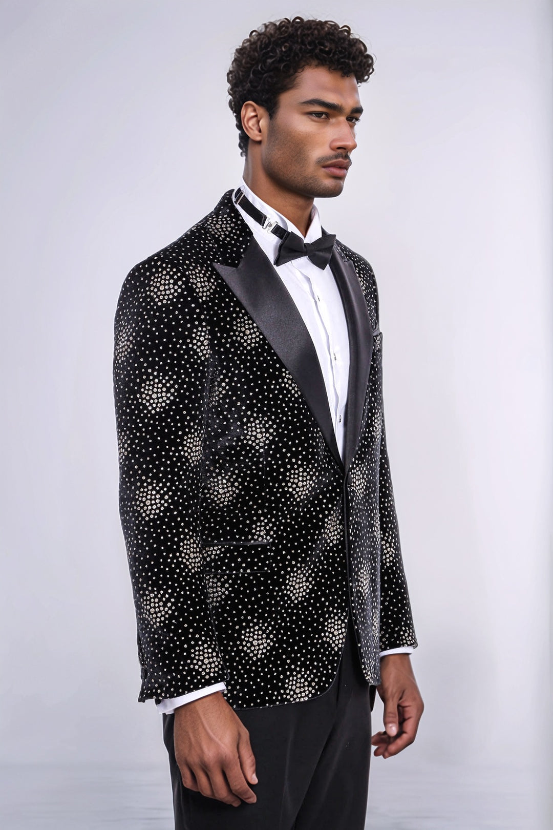 Slim Fit Dot Patterned Black Completo da Uomo per Prom con Blazer e Pantaloni - Wessi