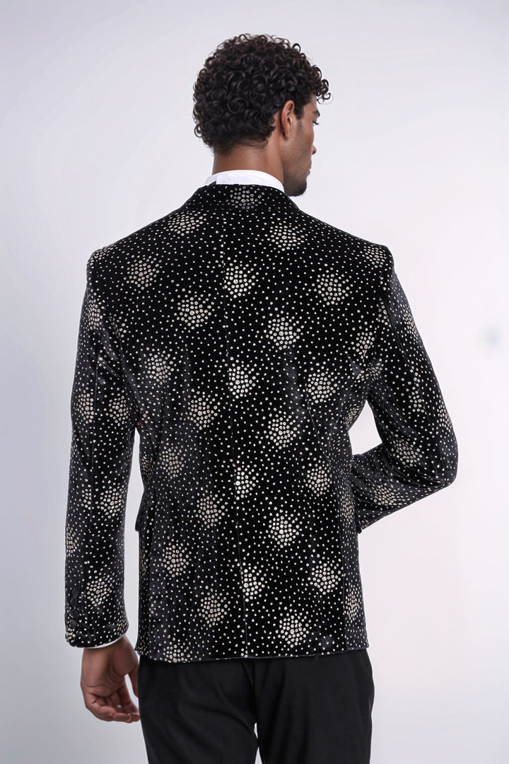 Slim Fit Dot Patterned Black Men Prom Blazer and Trousers Combination Suit- Wessi