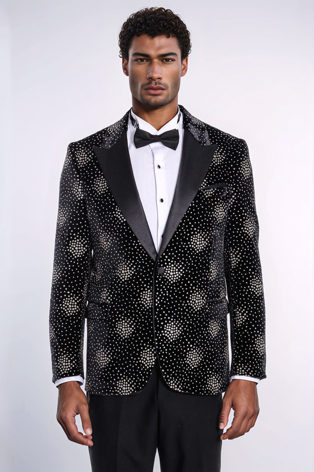 Slim Fit Dot Patterned Black Men Prom Blazer and Trousers Combination Suit- Wessi