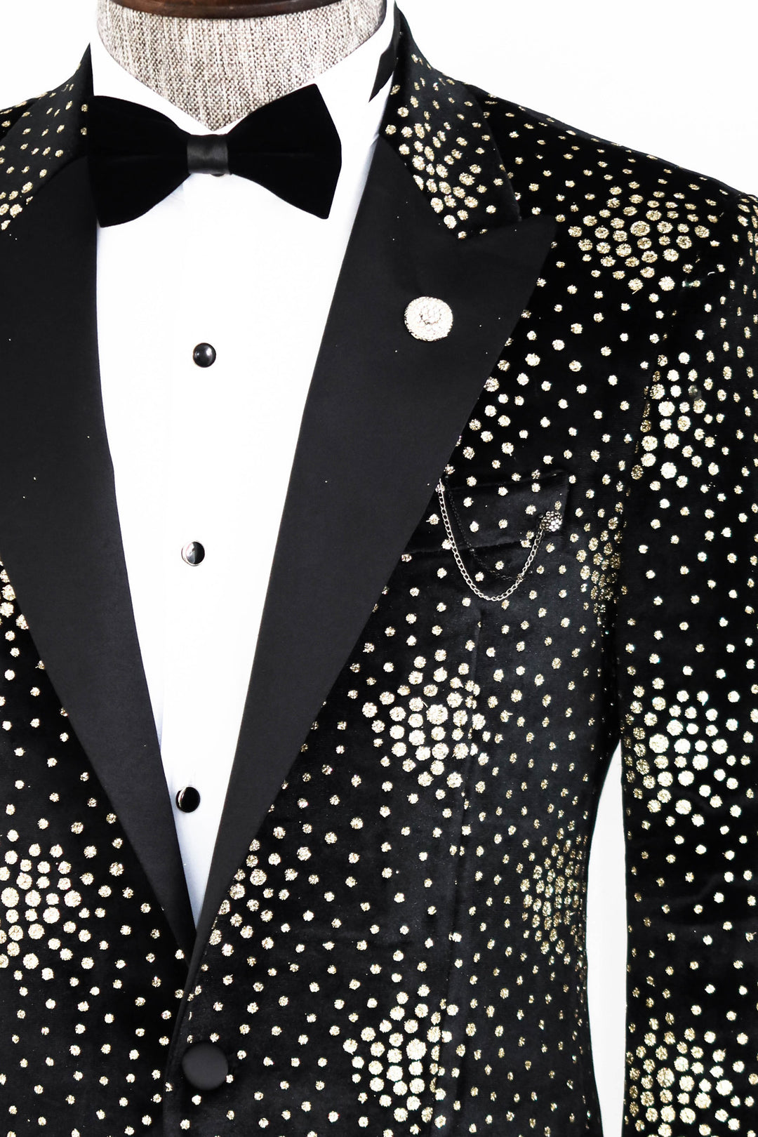 Slim Fit Dot Patterned Black Men Prom Blazer and Trousers Combination- Wessi