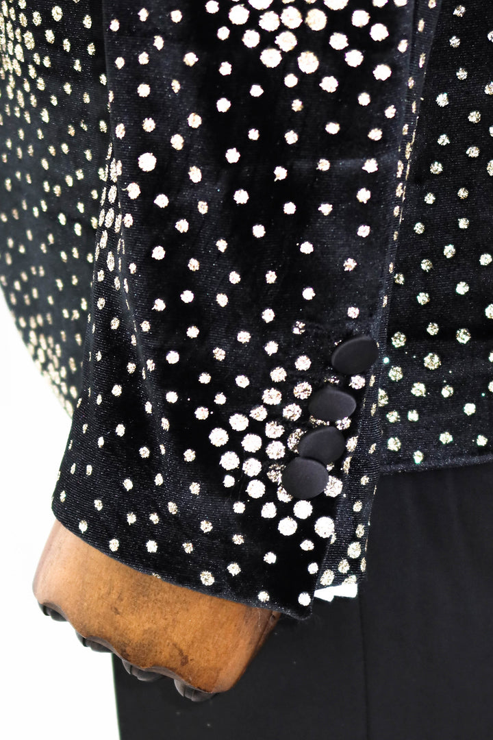 Slim Fit Dot Patterned Black Men Prom Blazer and Trousers Combination- Wessi