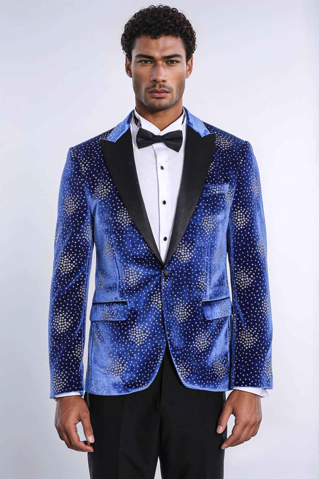 Blazer da ballo da uomo blu con risvolto a lancia con motivo a pois - Wessi