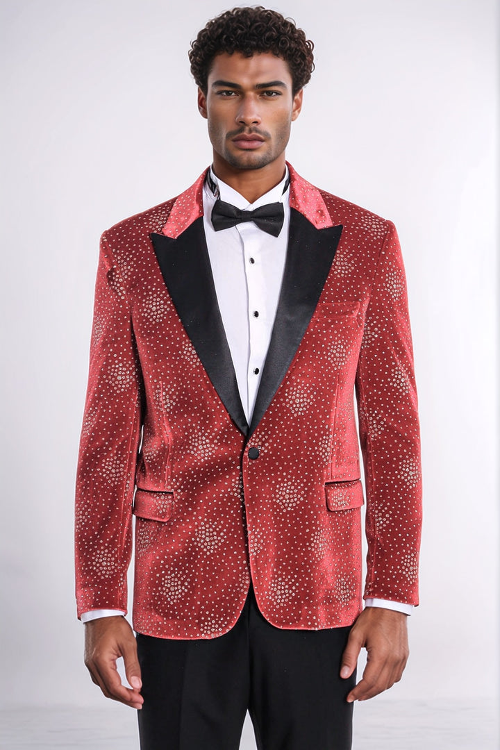 Blazer da uomo bordeaux con risvolto a lancia con motivo a pois - Wessi