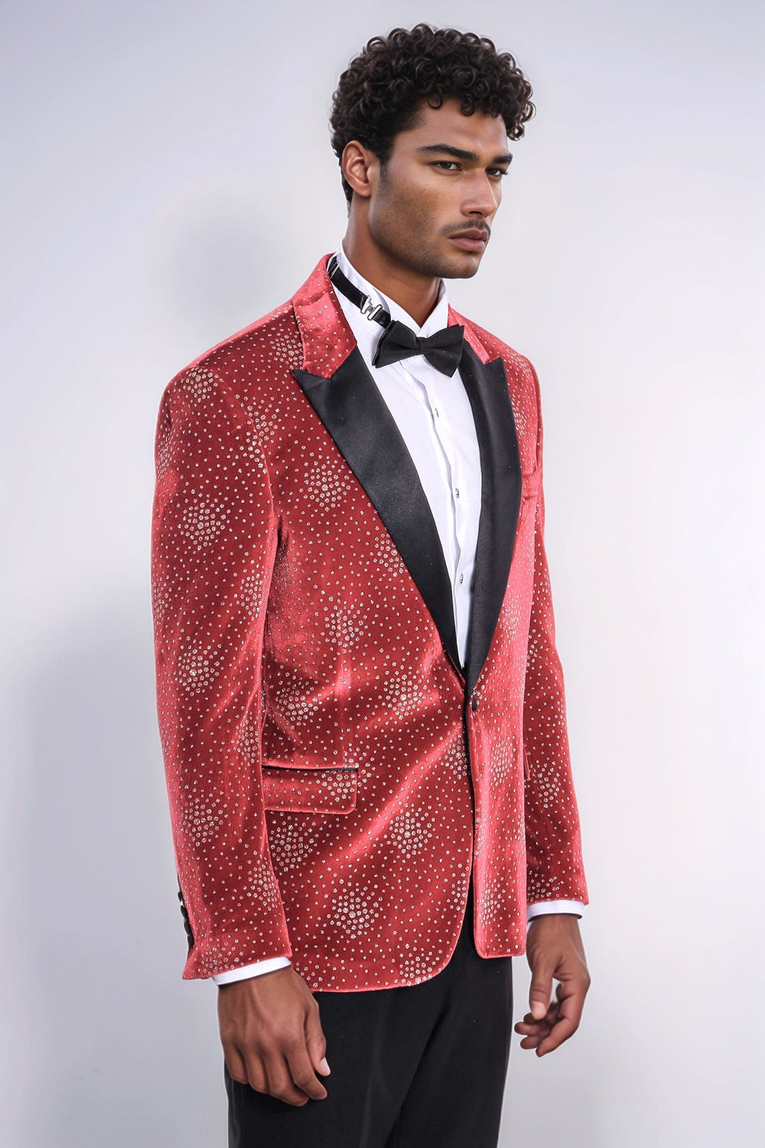 Blazer da uomo bordeaux con risvolto a lancia con motivo a pois - Wessi