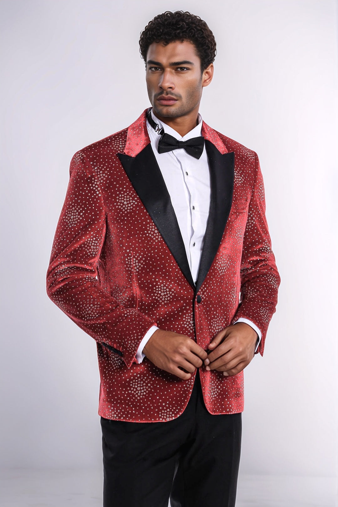 Blazer da uomo bordeaux con risvolto a lancia con motivo a pois - Wessi