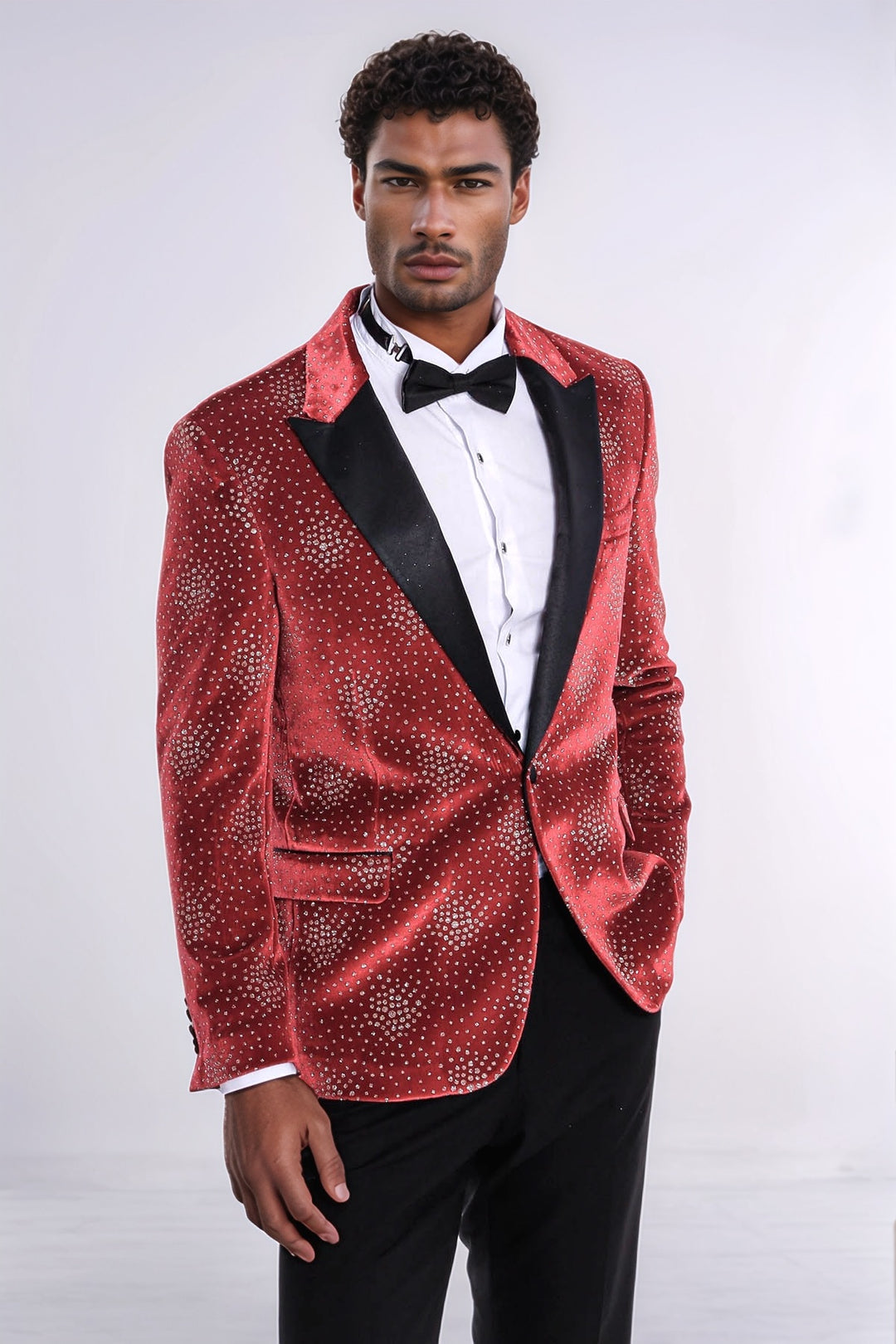 Blazer da uomo bordeaux con risvolto a lancia con motivo a pois - Wessi