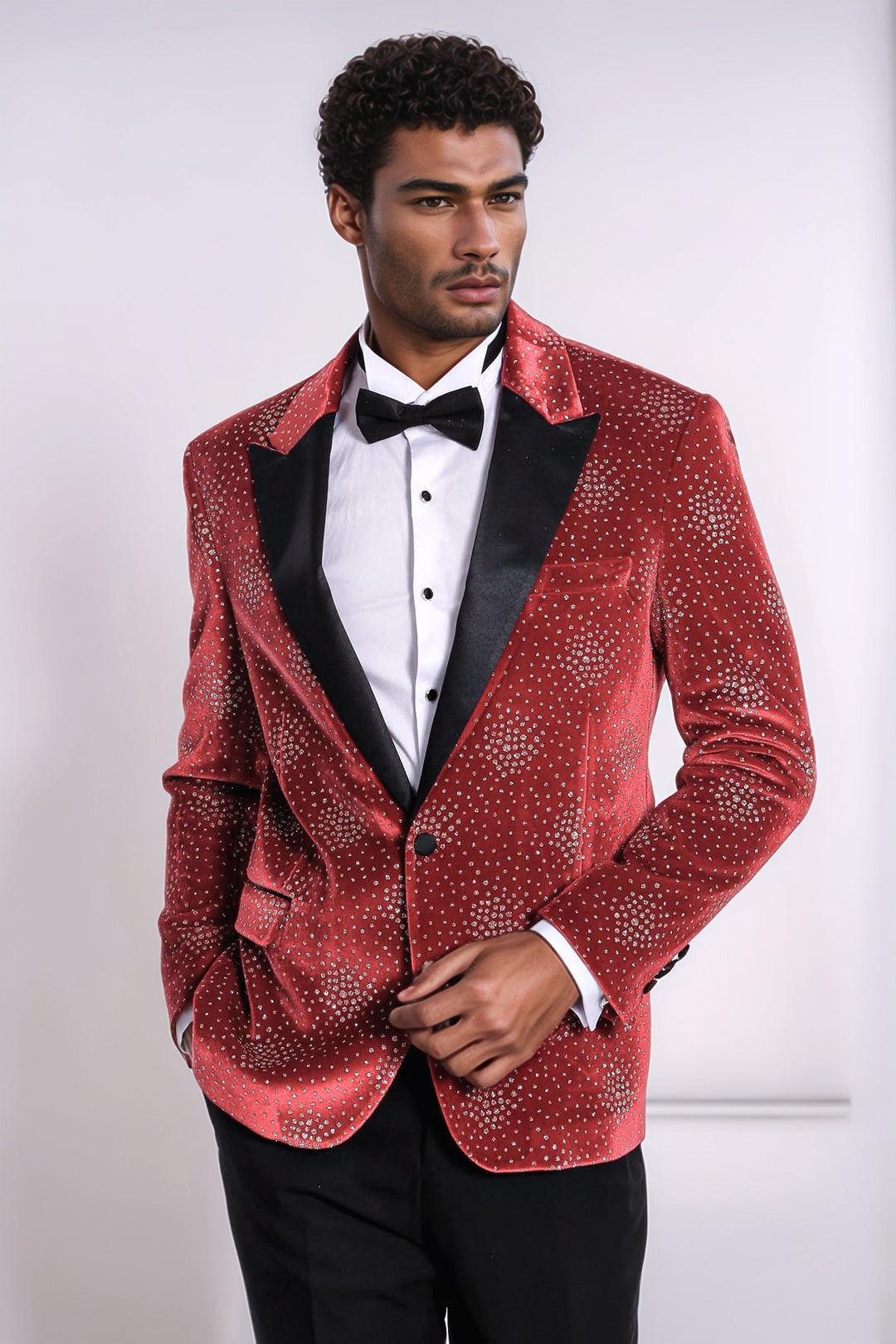 Blazer da uomo bordeaux con risvolto a lancia con motivo a pois - Wessi