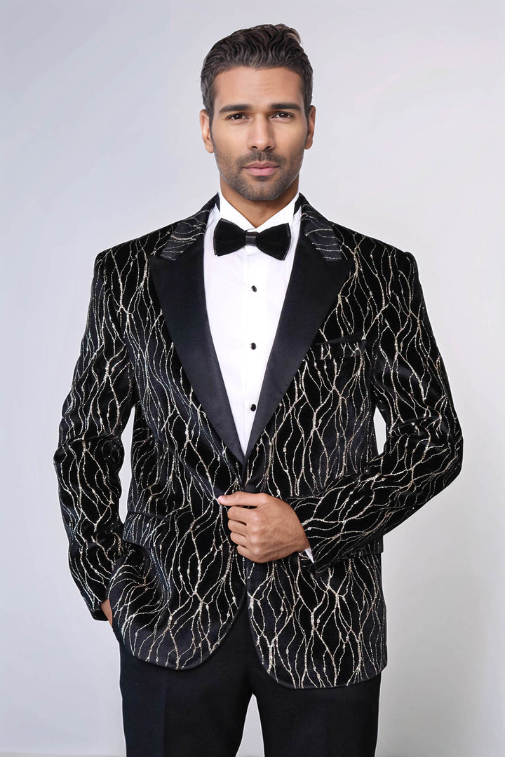 Blazer de bal noir à motifs dorés pour hommes - Wessi