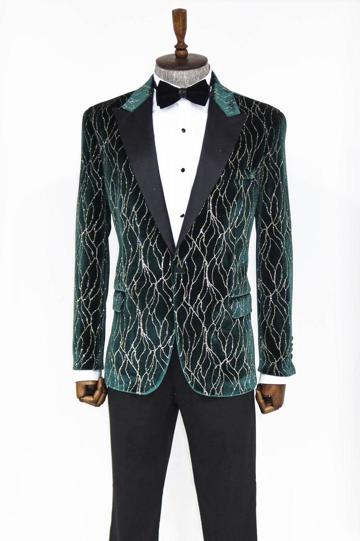 Combinación de pantalón y blazer de graduación para hombre verde oscuro estampado - Wessi