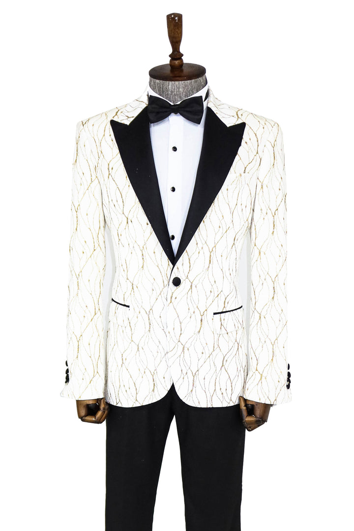 Silver Patterned White Men Prom Blazer - Wessi