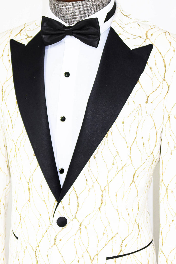 Silver Patterned White Men Prom Blazer - Wessi