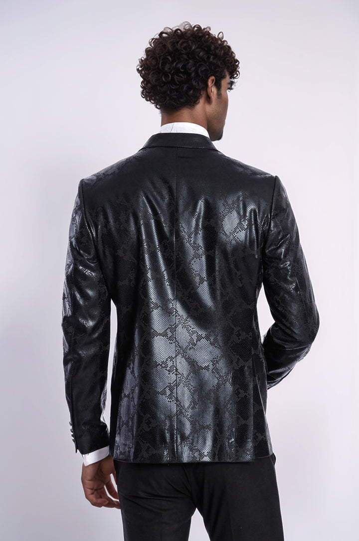 Blazer de bal pour hommes noir coupe slim à motifs - Wessi