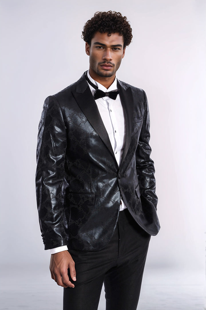 Blazer de bal pour hommes noir coupe slim à motifs - Wessi