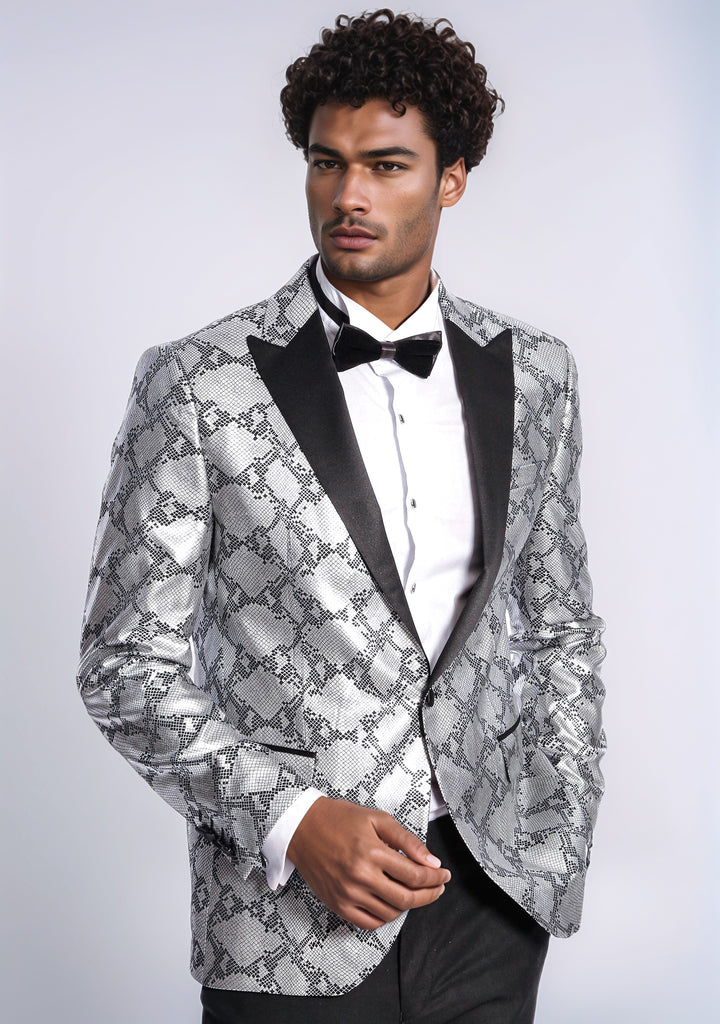 Patterned Slim Fit Grey Men Prom Blazer and Trousers Combination Suit- Wessi