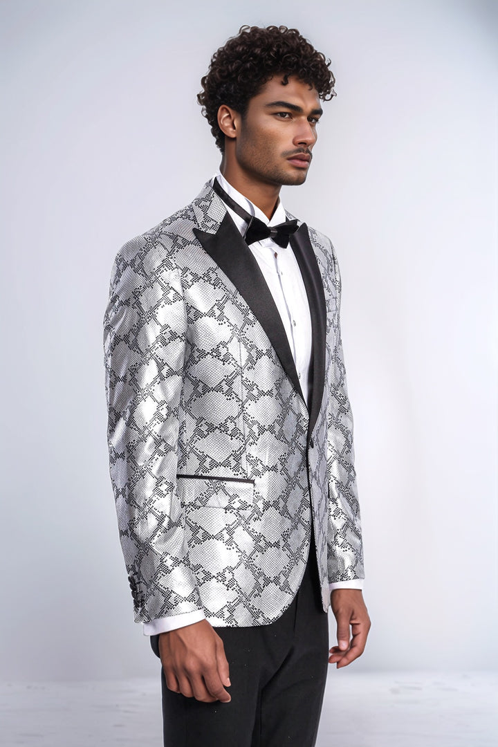 Patterned Slim Fit Grey Men Prom Blazer and Trousers Combination Suit- Wessi