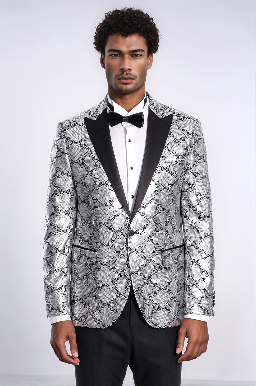 Patterned Slim Fit Grey Men Prom Blazer and Trousers Combination Suit- Wessi