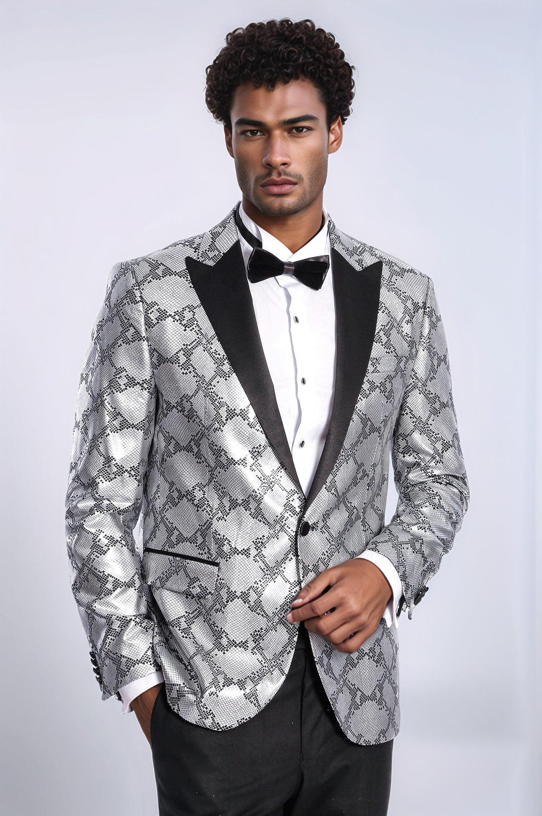 Patterned Slim Fit Grey Men Prom Blazer and Trousers Combination Suit- Wessi