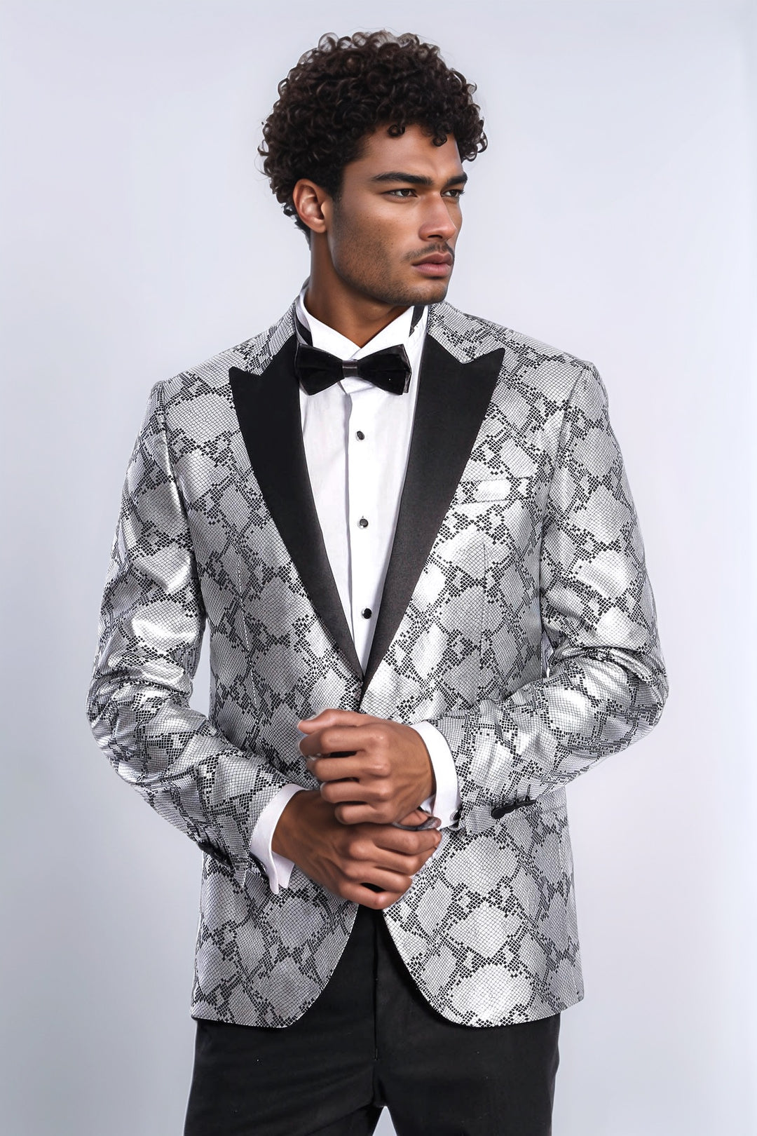 Patterned Slim Fit Grey Men Prom Blazer and Trousers Combination Suit- Wessi