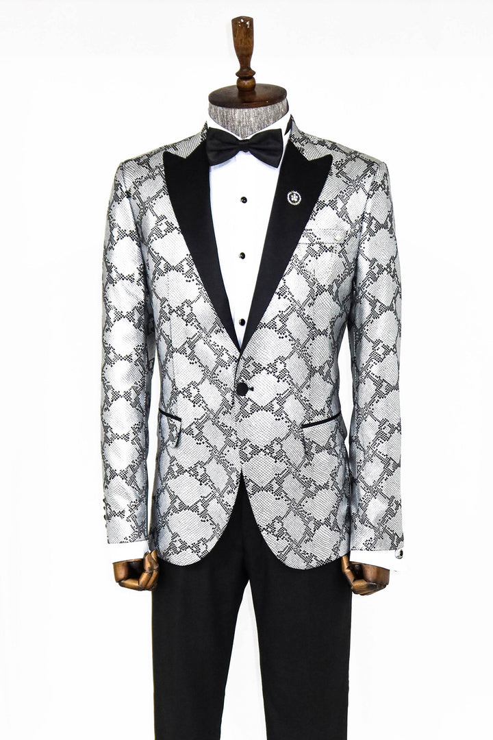 Patterned Slim Fit Grey Men Prom Blazer and Trousers Combination- Wessi