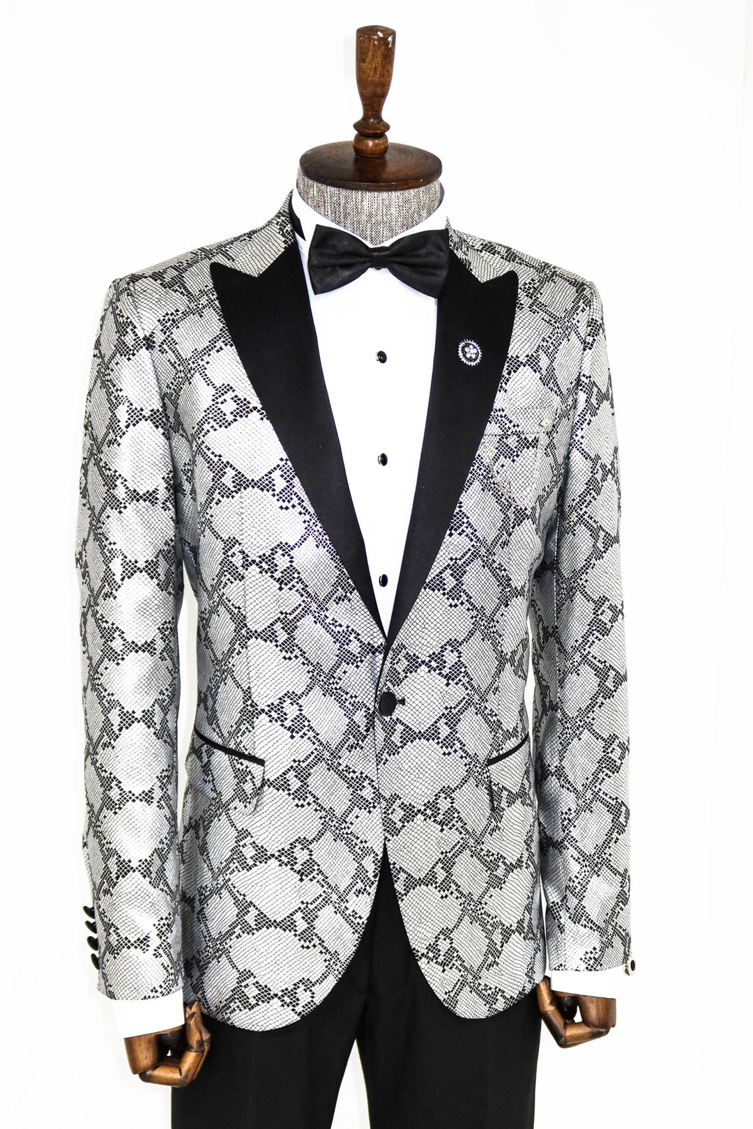 Patterned Slim Fit Grey Men Prom Blazer and Trousers Combination- Wessi