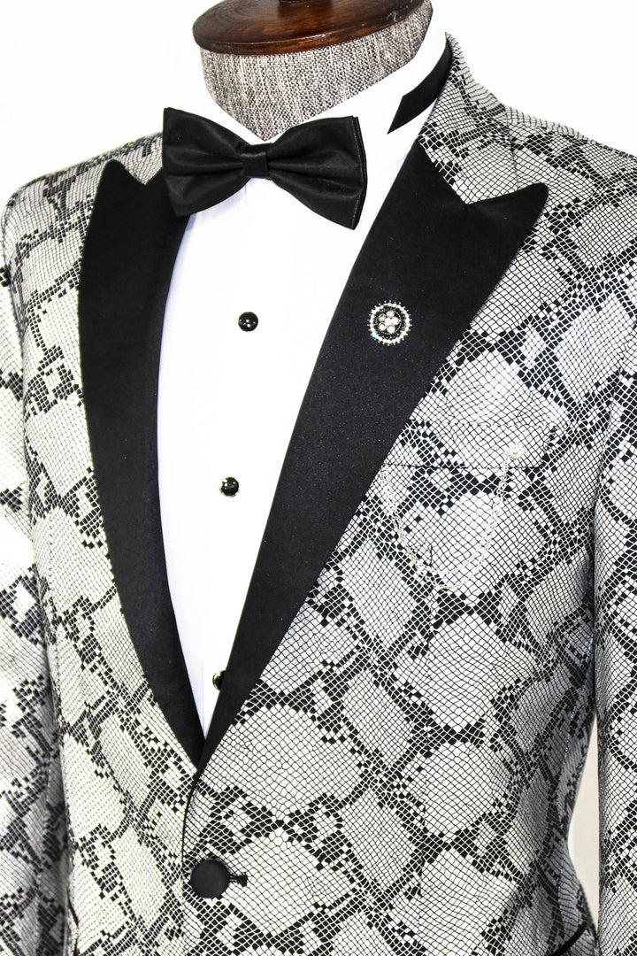 Patterned Slim Fit Grey Men Prom Blazer and Trousers Combination- Wessi