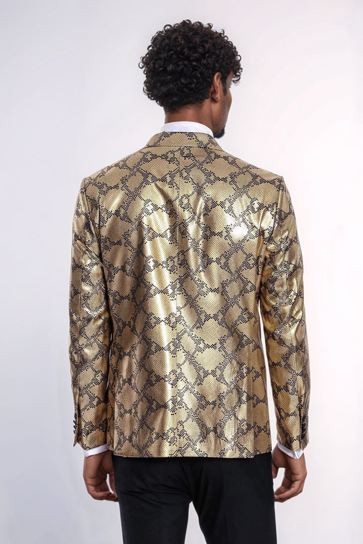 Patterned Slim Fit Gold Men Stage Performance Jacket - Wessi