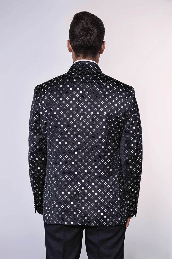 Blazer de fiesta con estampado de diamantes plateados sobre negro para hombre - Wessi