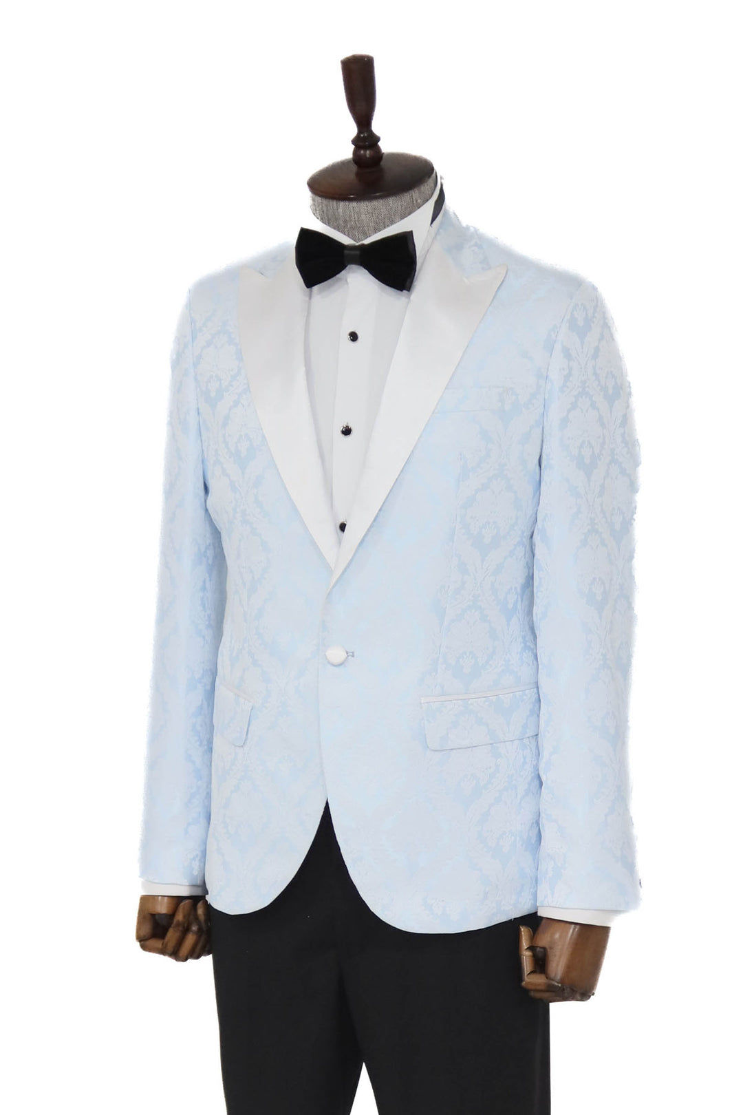 Floral Patterned Peak Lapel Light Blue Men Prom Blazer - Wessi