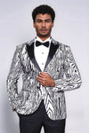 Slim Fit Zebra Patterned White Men Party Blazer - Wessi