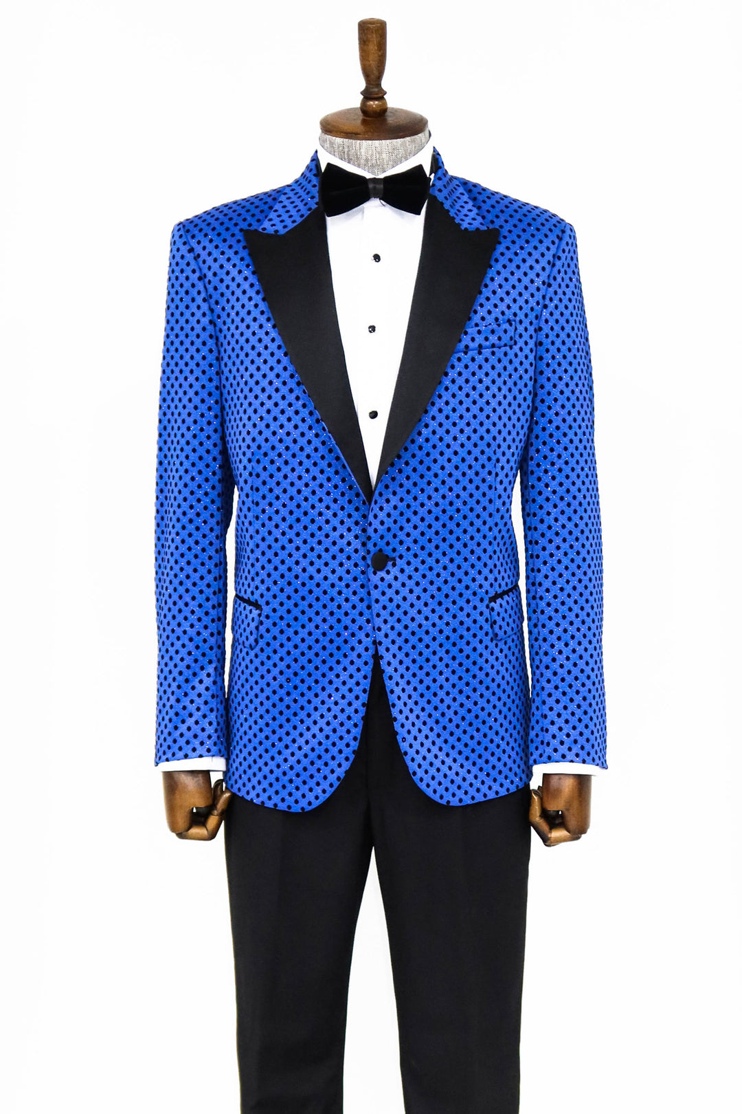 Blazer de graduación para hombre azul saxofón con estampado de lunares y lentejuelas - Wessi