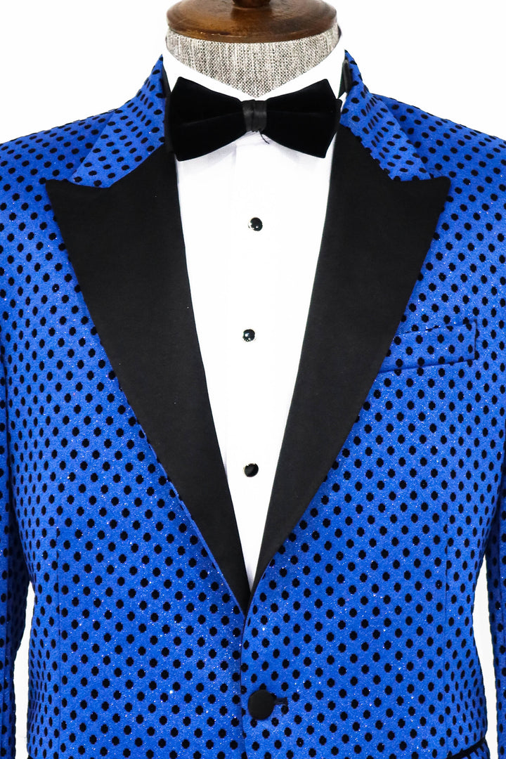 Blazer de graduación para hombre azul saxofón con estampado de lunares y lentejuelas - Wessi