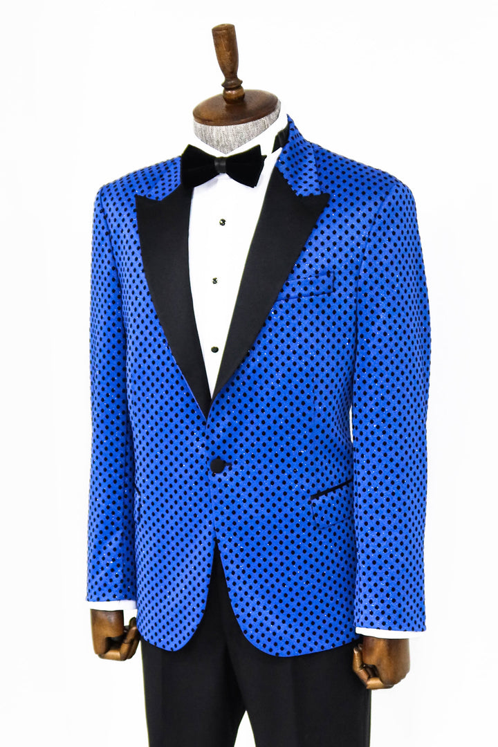 Blazer de graduación para hombre azul saxofón con estampado de lunares y lentejuelas - Wessi