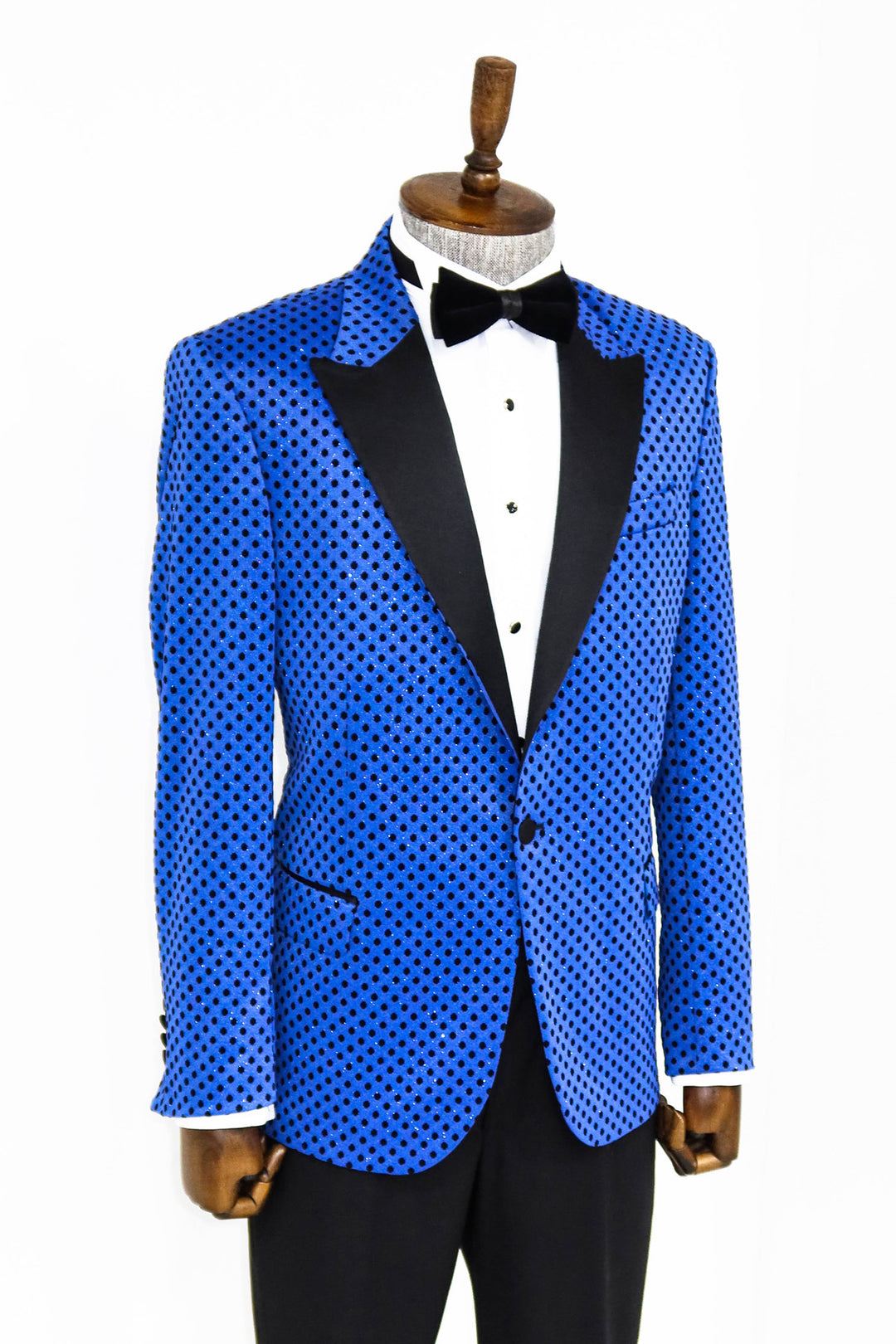 Blazer de graduación para hombre azul saxofón con estampado de lunares y lentejuelas - Wessi