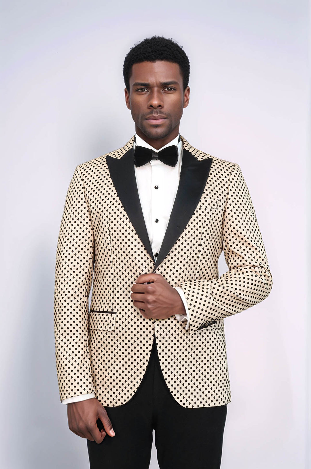 Blazer e pantaloni da uomo in combinazione con motivo a pois di paillettes Cream - Wessi