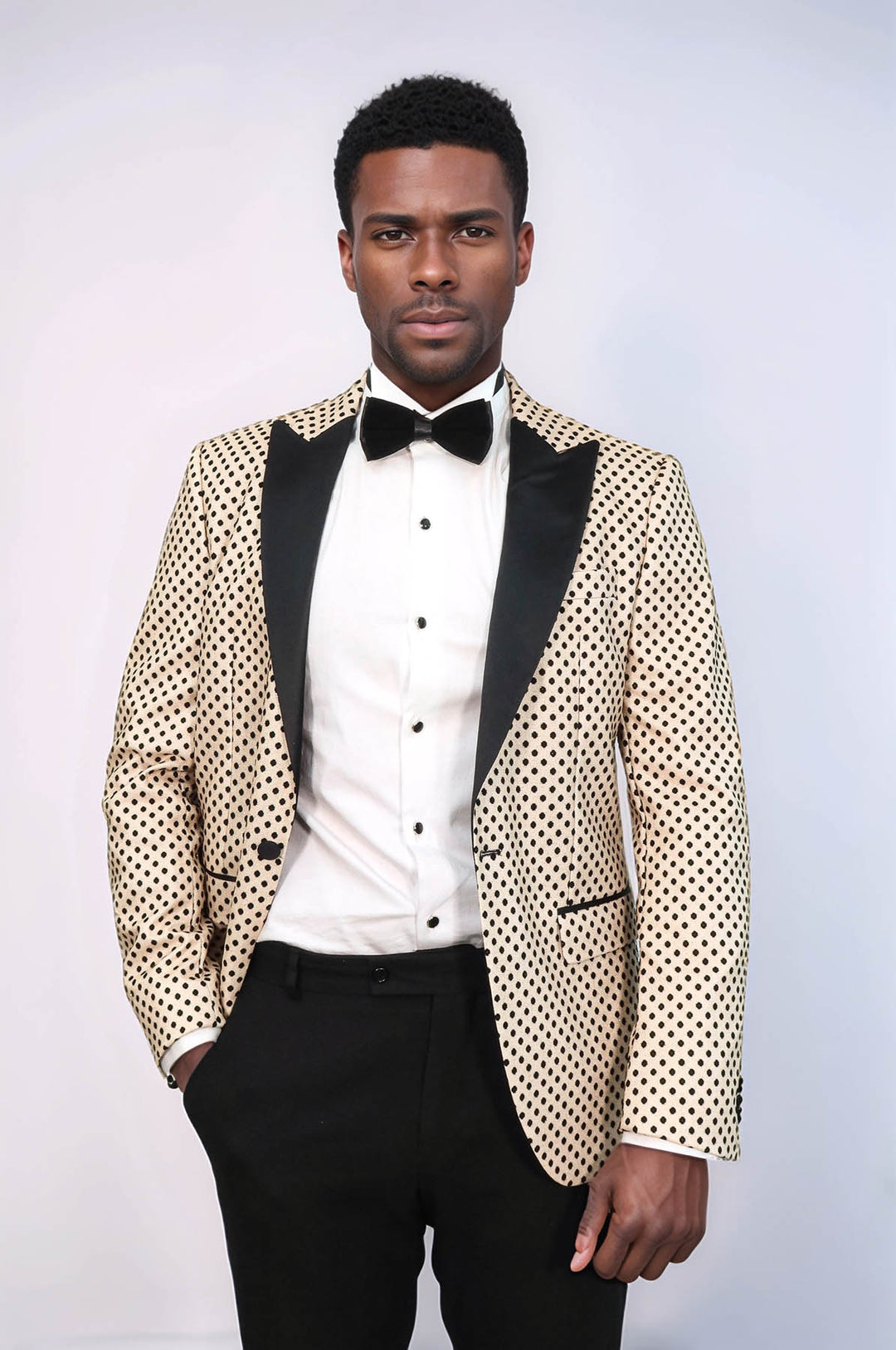 Sequin Dot Patterned Cream Men Prom Blazer and Trousers Combination Suit- Wessi