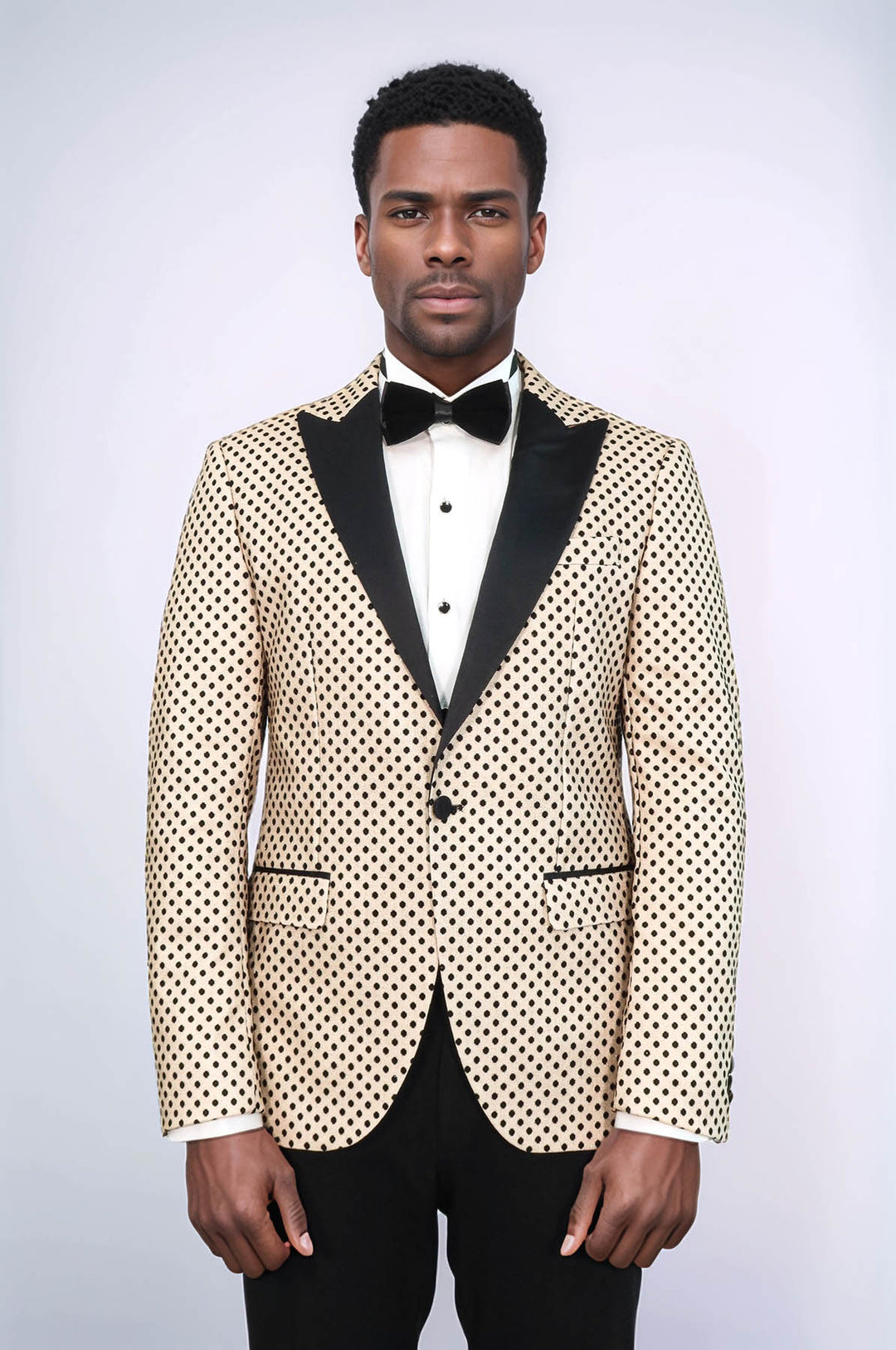 Sequin Dot Patterned Cream Men Prom Blazer and Trousers Combination Suit- Wessi