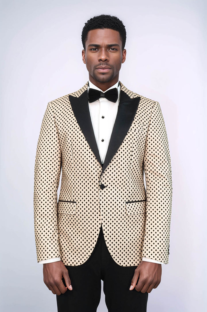 Blazer e pantaloni da uomo in combinazione con motivo a pois di paillettes Cream - Wessi