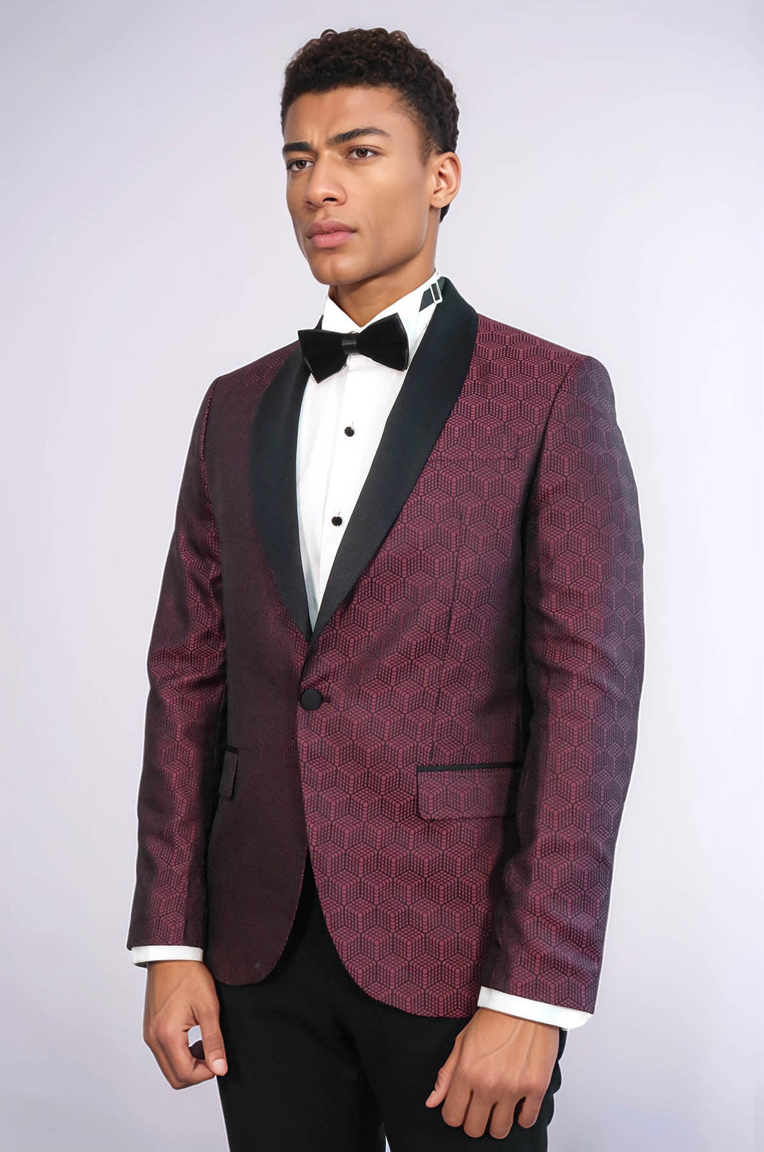 Pentagon Patterned Shawl Lapel Burgundy Men Dinner Jacket - Wessi